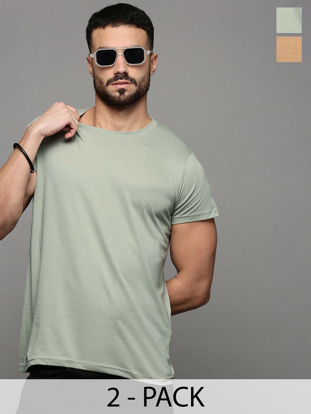 

ETC Men RegularFit Solid Pure Cotton T-shirt Pack Of 2, Grey