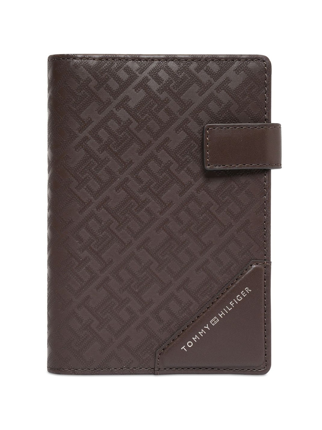

Tommy Hilfiger Men Geometric Textured Leather Passport Holder, Brown