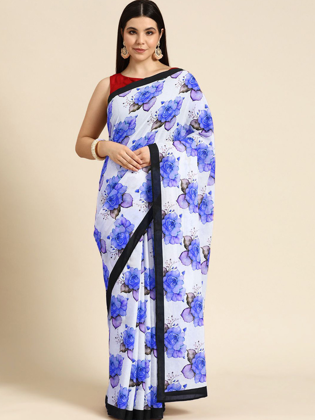 

BUTA BUTI Floral Pure Cotton Saree, Blue