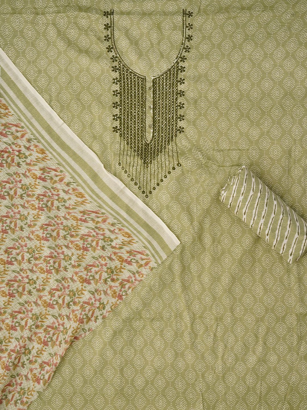 

Jaipur Kurti Embroidered Cotton Blend Dress Material with Dupatta, Green