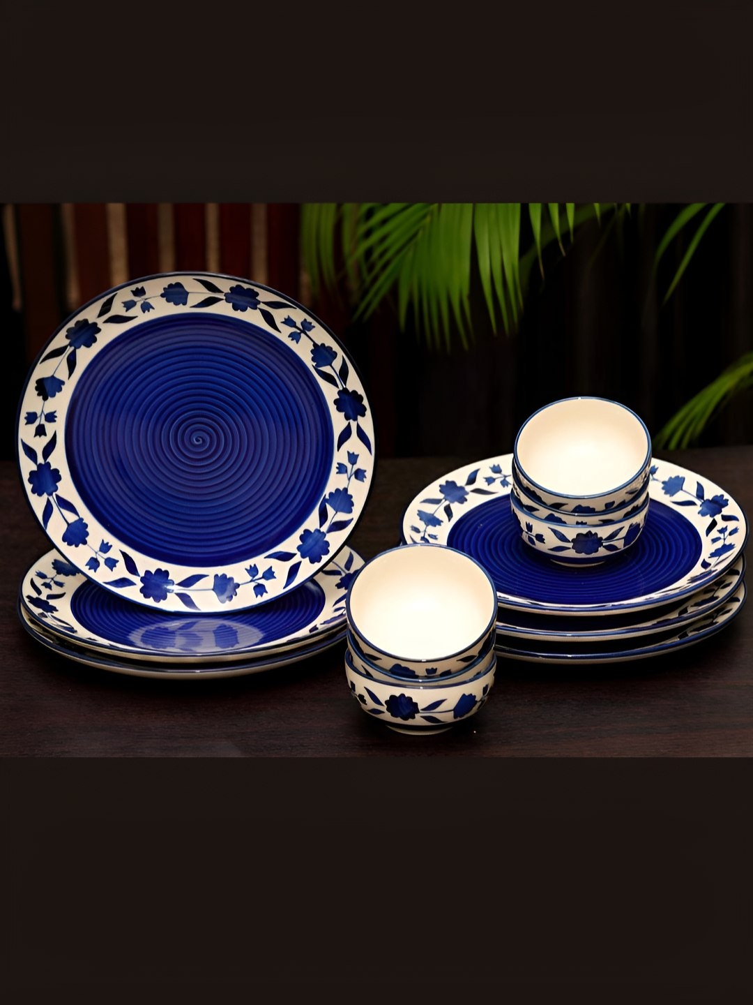 

Freakway White & Blue 12 Pieces Floral Printed Glossy Ceramic Dinner Plates & Bowls