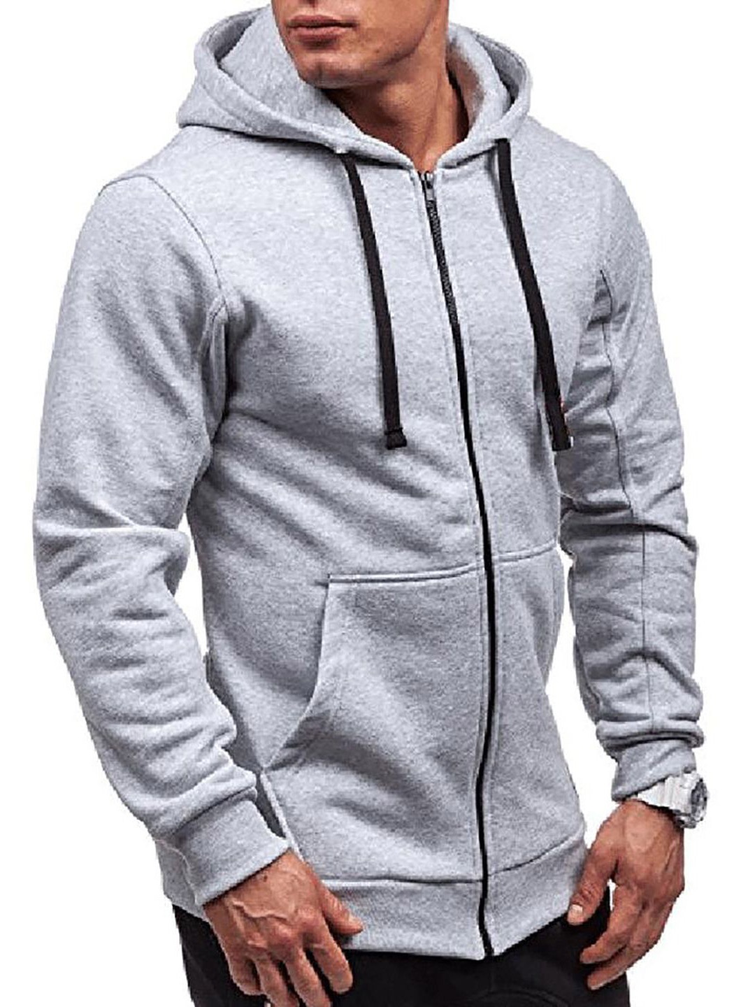 

StyleCast x Revolte Men Solid Hood Front-Open Sweatshirt, Grey