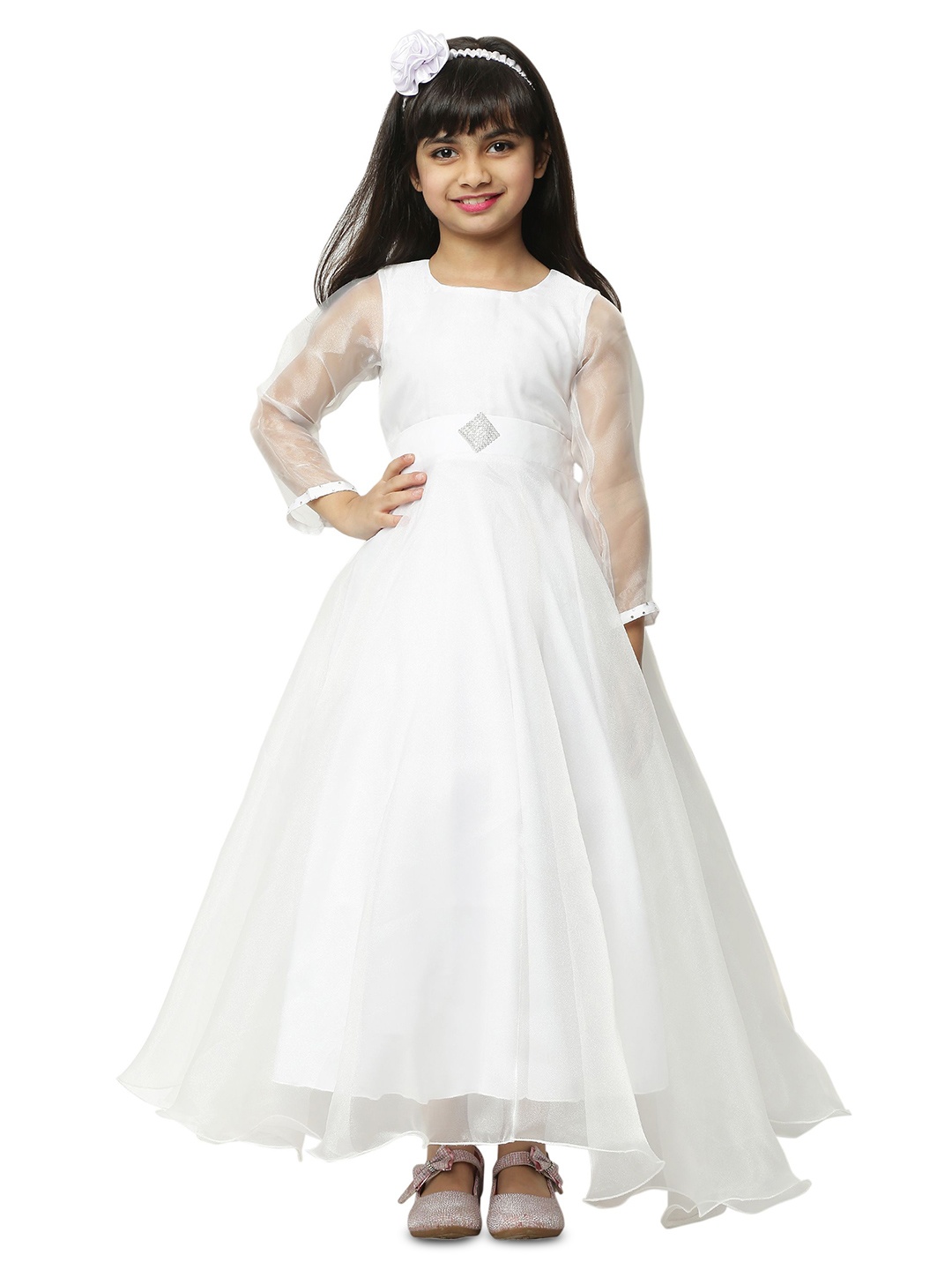 

Wish little Kids-Girls Fit & Flare Maxi Dress Comes with a belt, White
