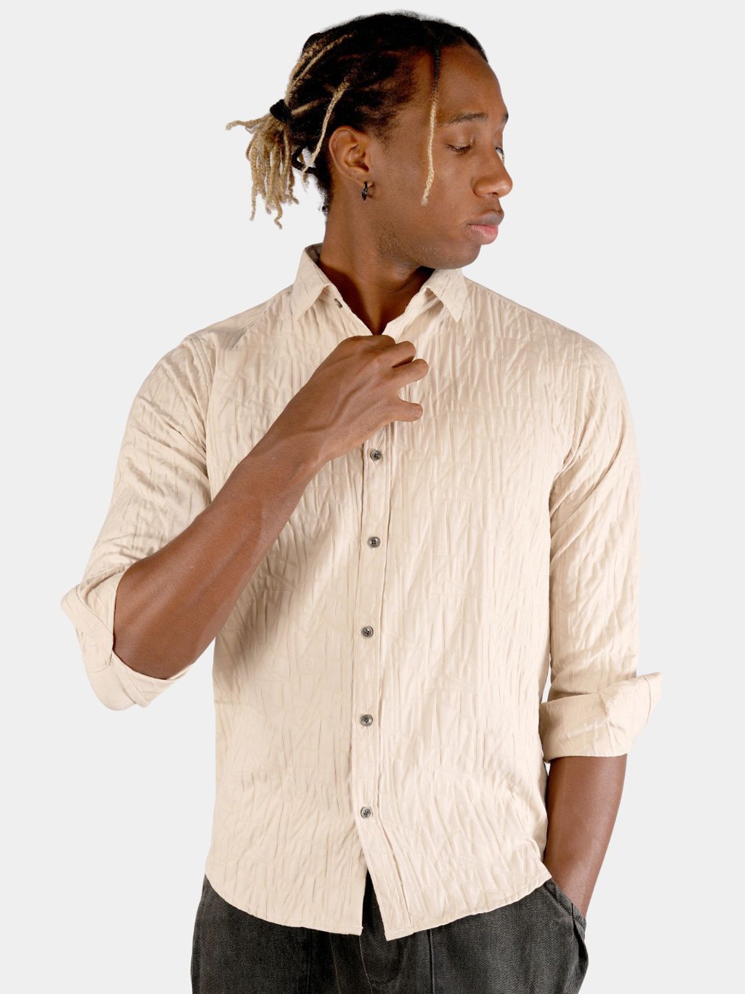 

BOTABOCHI Men Classic Opaque Casual Shirt, Beige