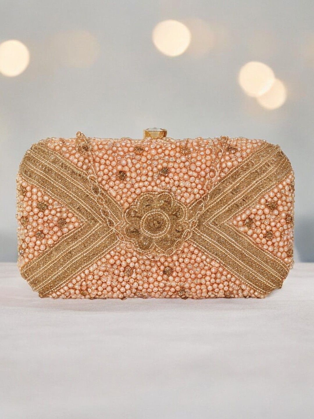 

CRUSSET Embellished Box Clutch, Beige