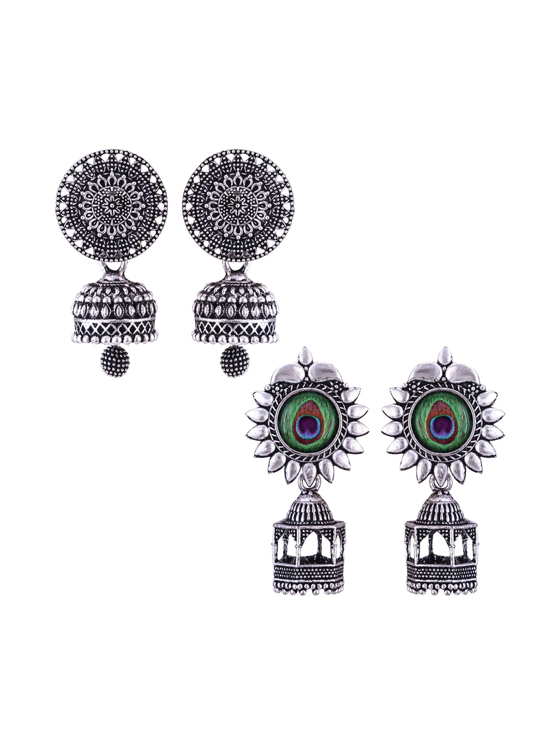 

DIVASTRI Set of 2 Silver Plated Dome Shaped Oxidised Jhumkas