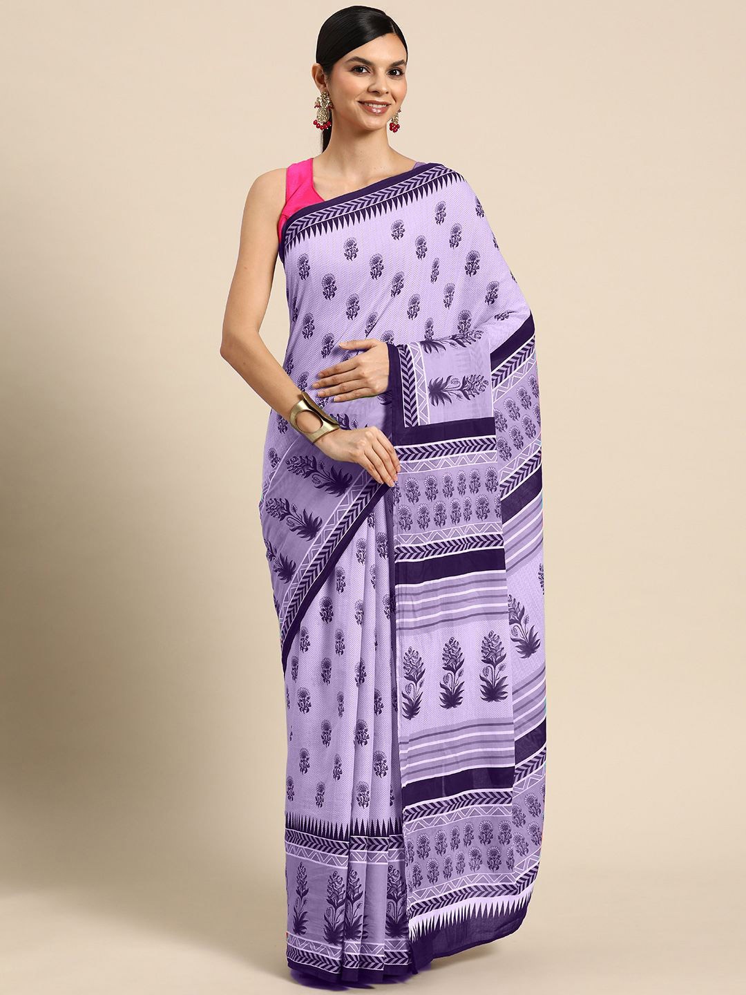 

BUTA BUTI Ethnic Motifs Printed Pure Cotton Saree, Lavender