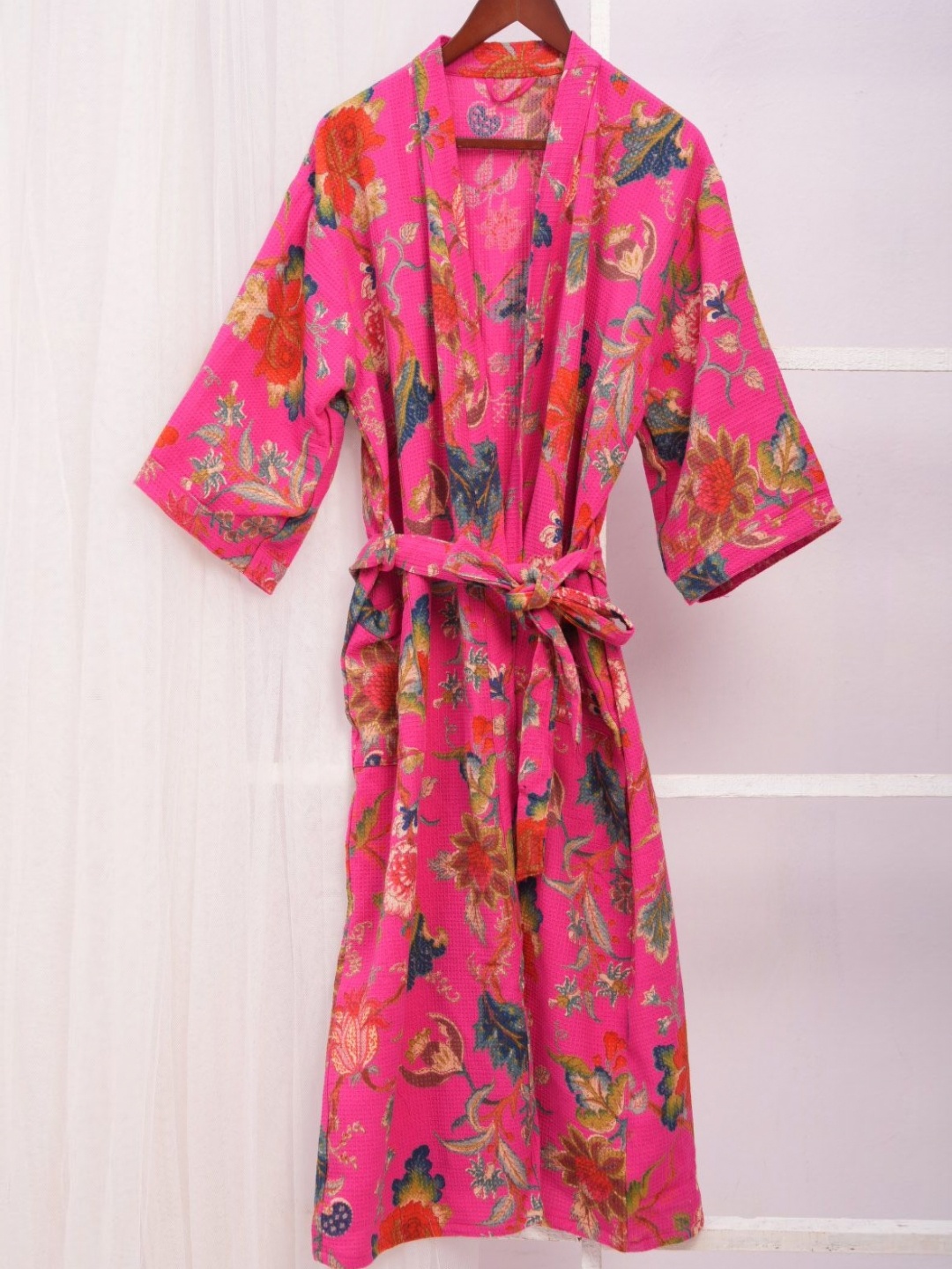 

HotGown Printed Pure Cotton Bath Robe With Belt, Pink