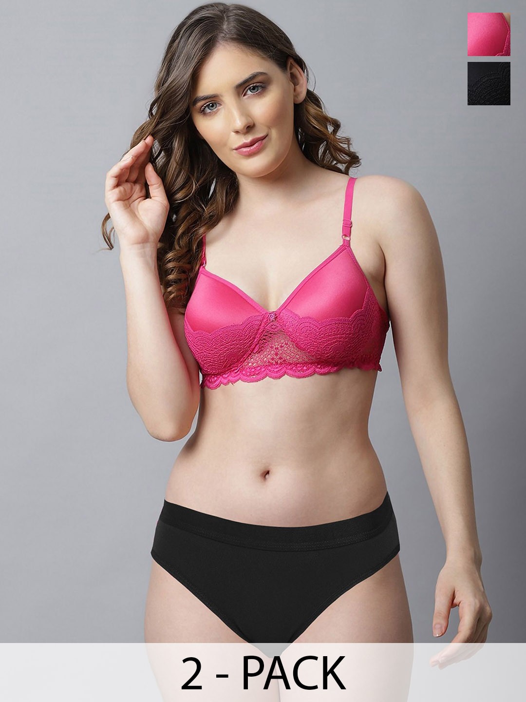 

AROUSY Pack Of 2 Solid Lightly Padded Lingerie Set, Pink