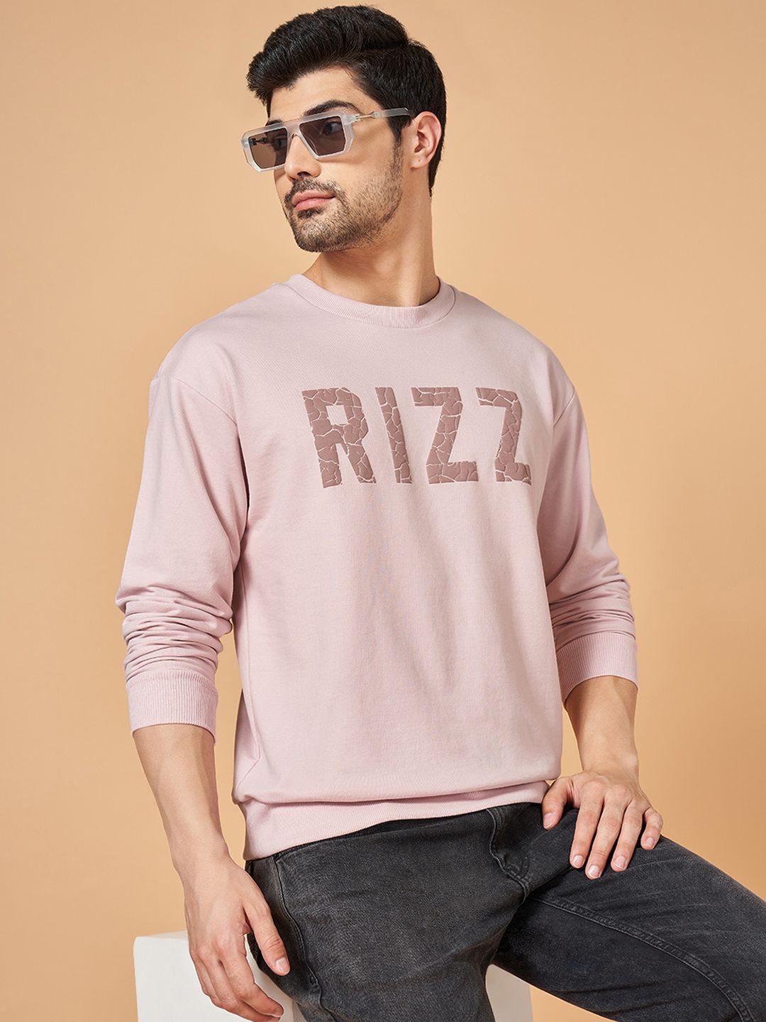 

People Men Typography Printed Round Neck Cotton Pullover Sweatshirt, Lavender