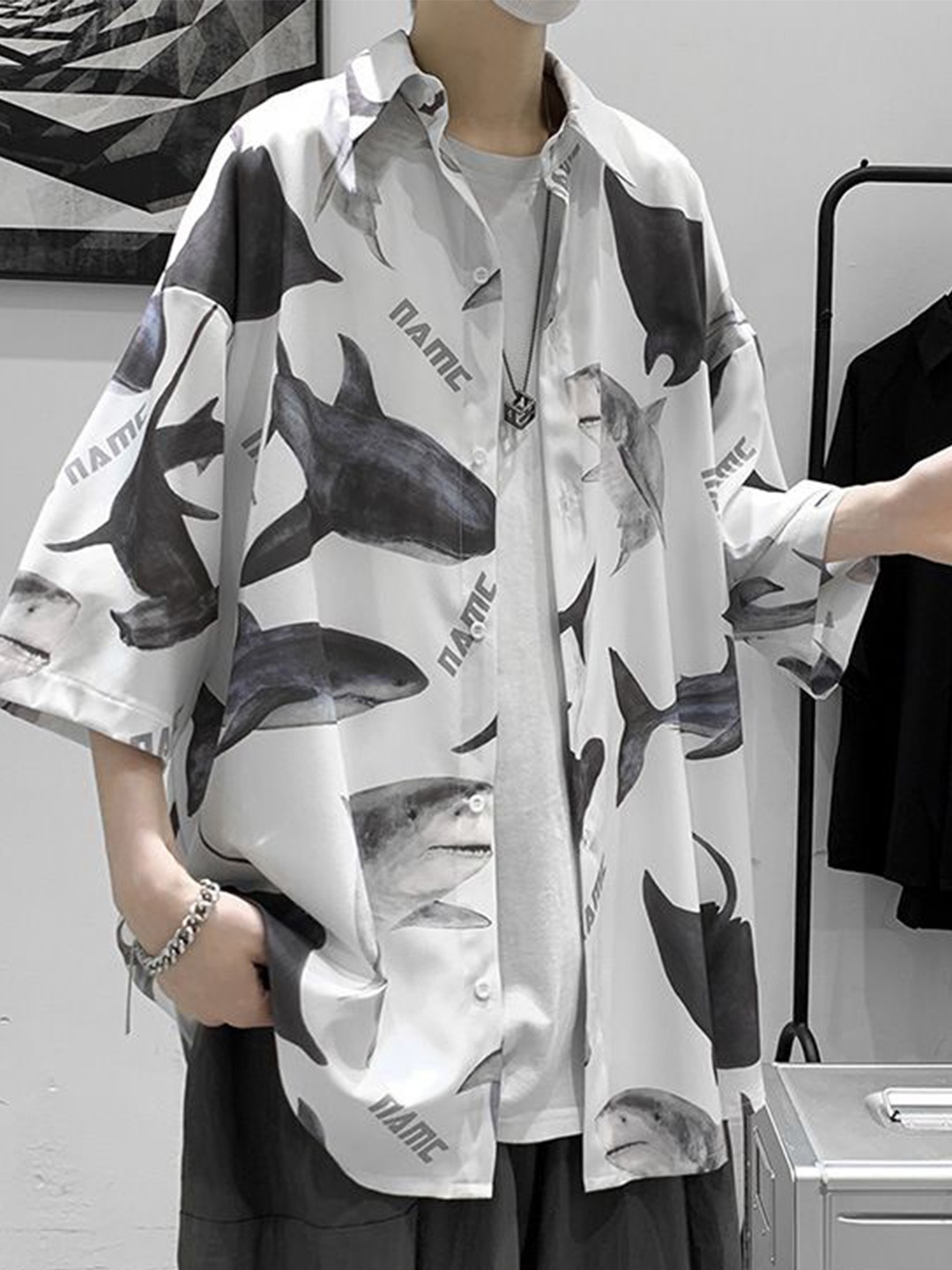

StyleCast Men Spread Collar Graphic Printed Boxy Casual Shirt, White