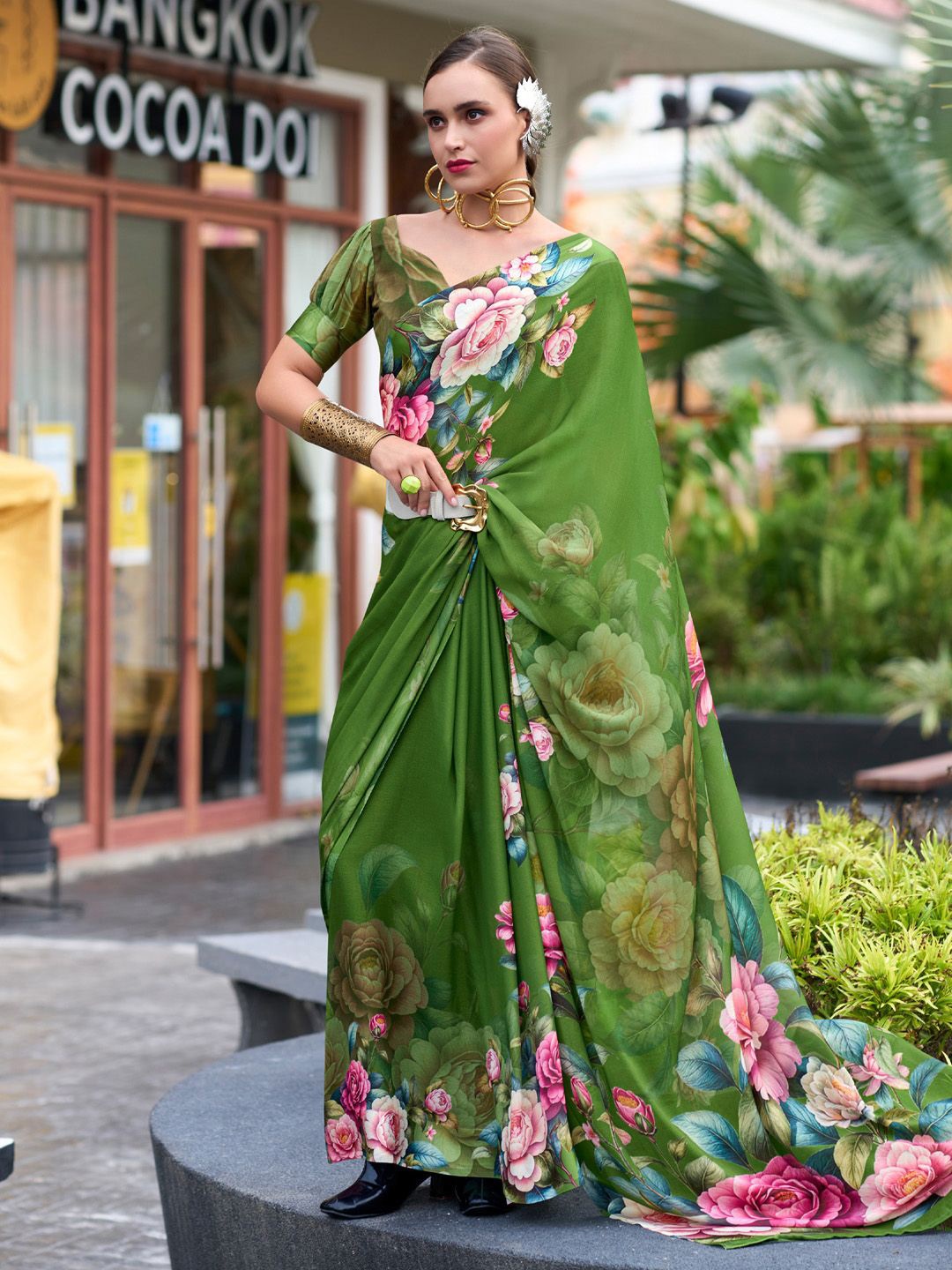 

Anouk Floral Printed Daily Wear Saree, Green