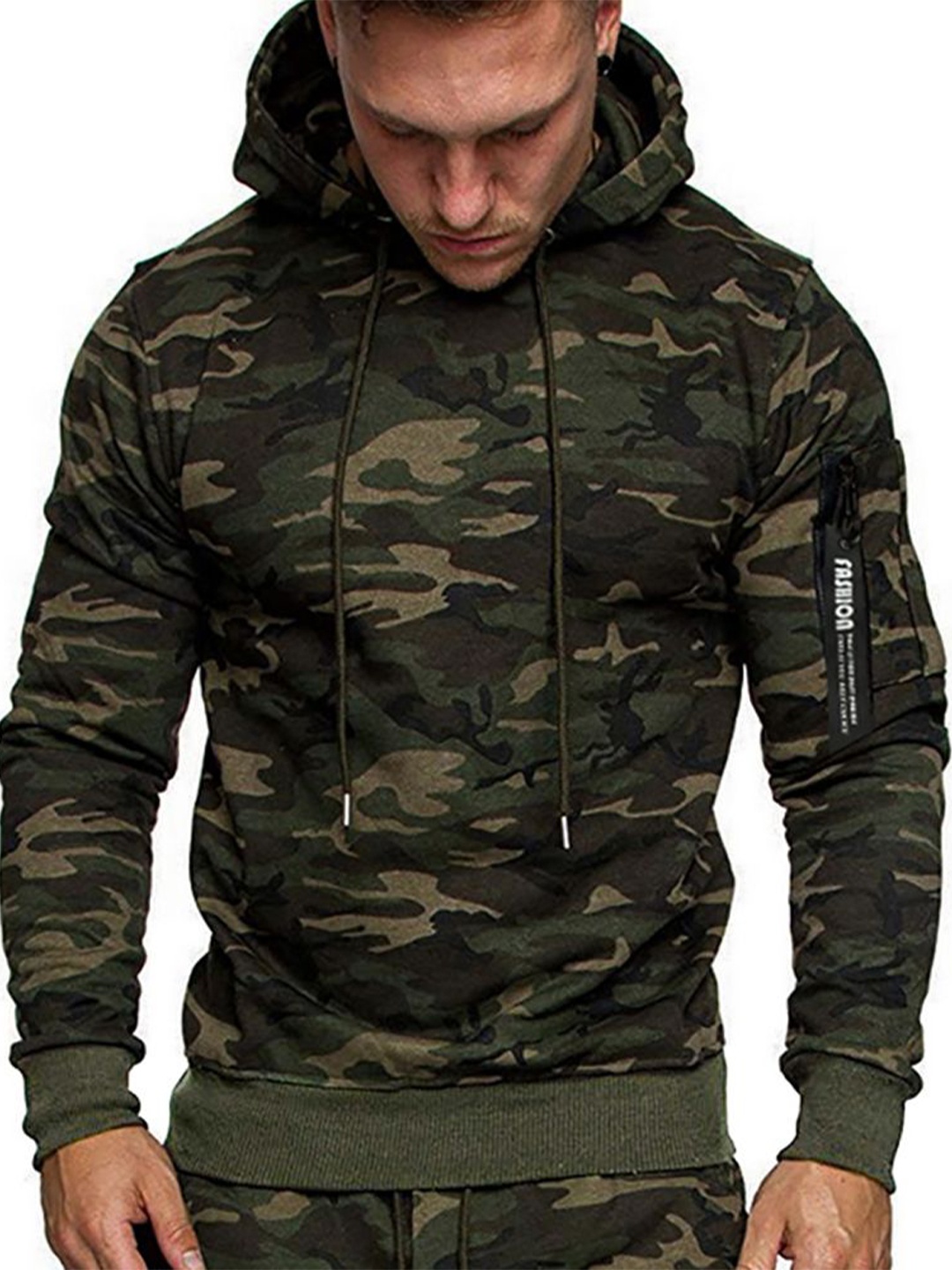 

StyleCast x Revolte Men Camouflage Printed Hood Cotton Pullover Sweatshirt, Grey