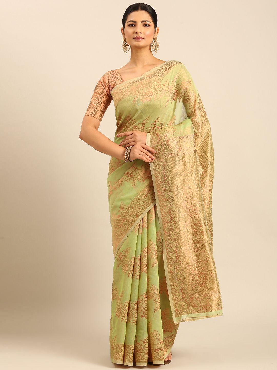 

Ishin Ethnic Motifs Zari Saree, Green