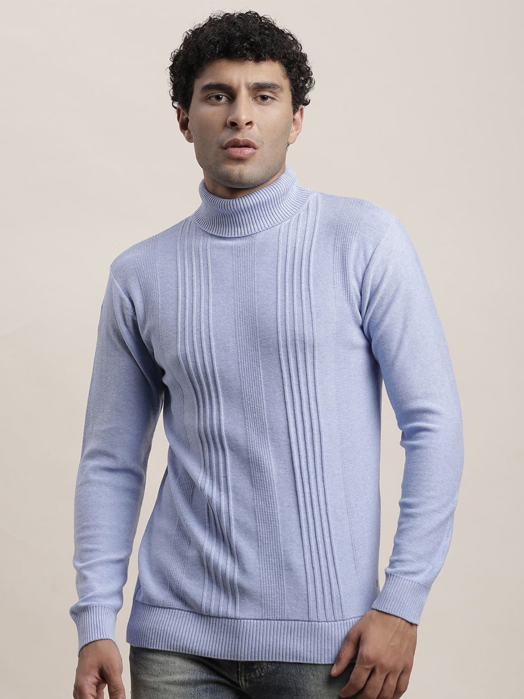 

Turtle Men Cable Knit Turtle Neck Cotton Pullover, Blue