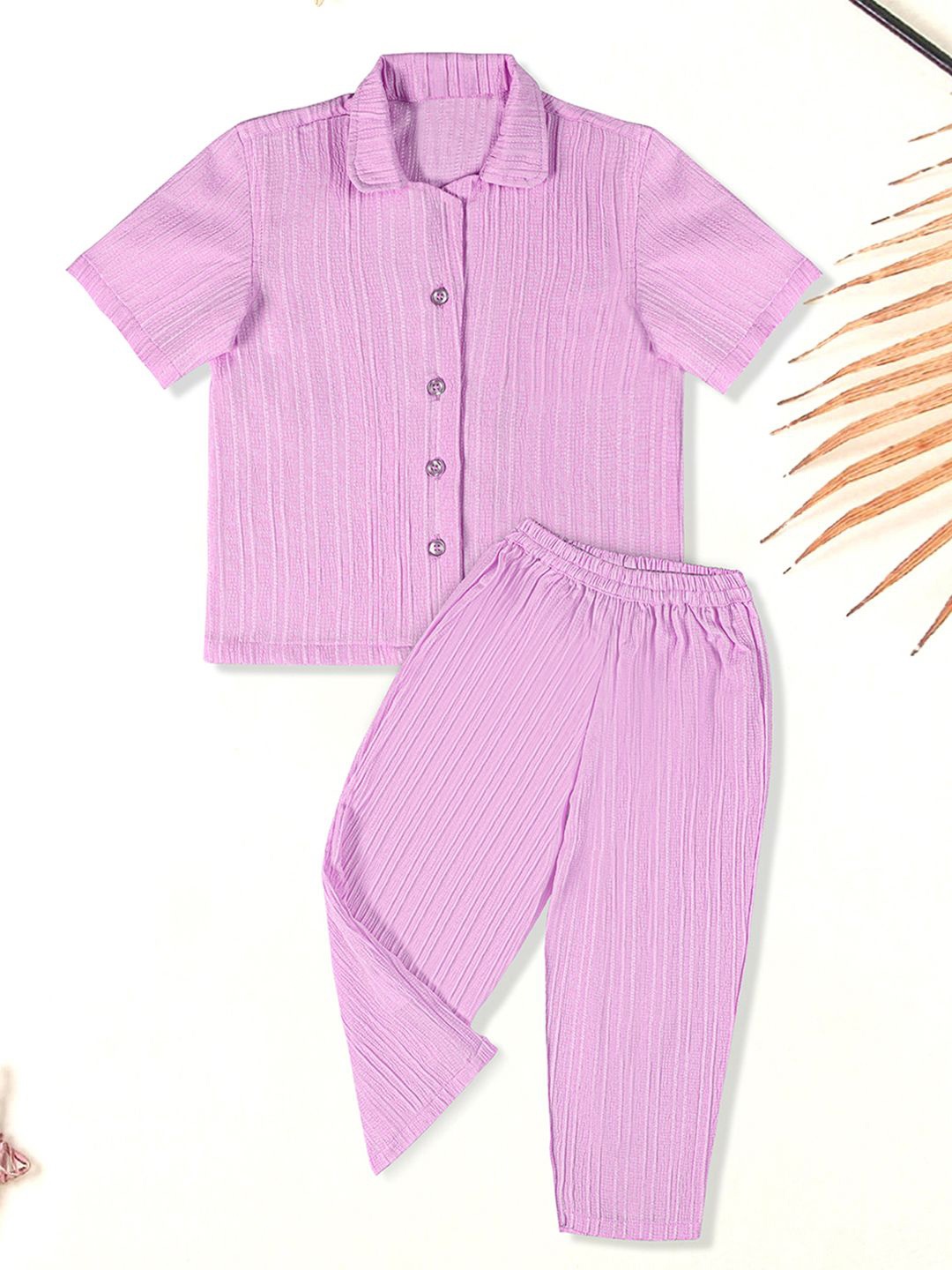 

OMPAX Girls Self Design Shirt with Trousers, Pink