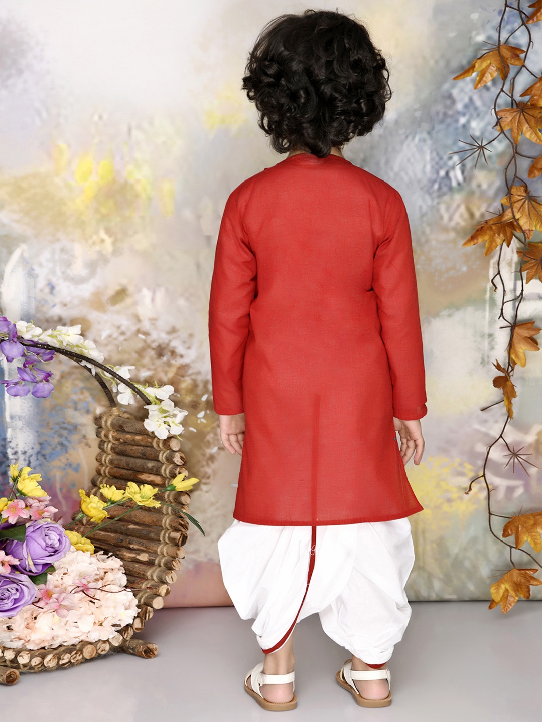 

MUDKID Printed Pure Cotton Kurta With Dhoti Pant, Maroon