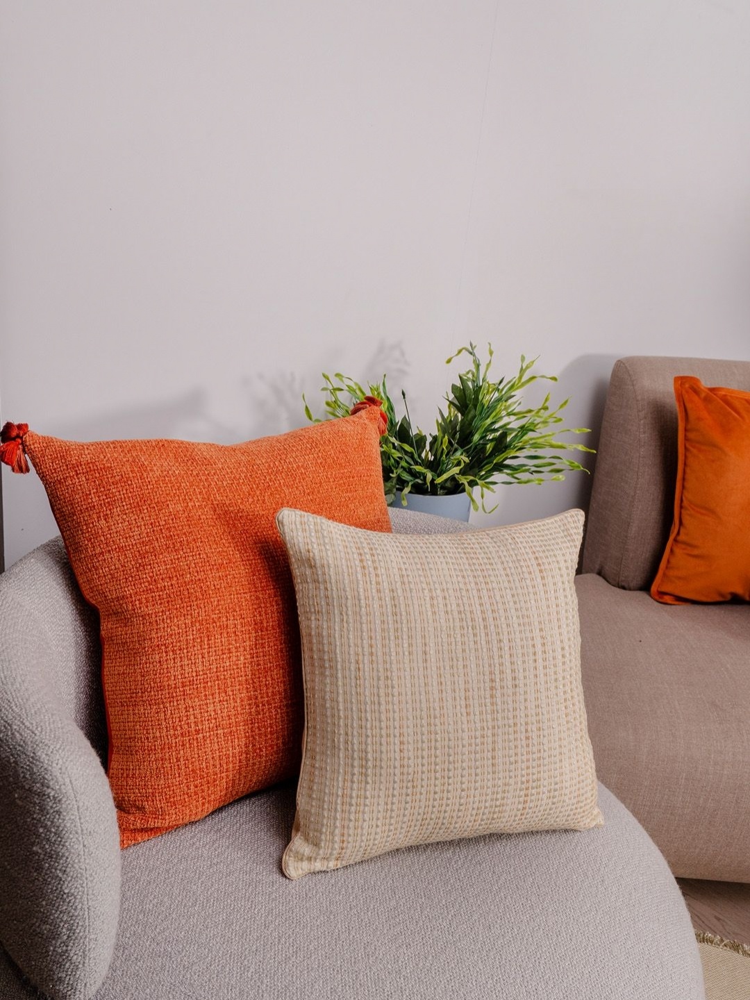 

ONSETHOMES Grey Self Design Textured Cushion Cover