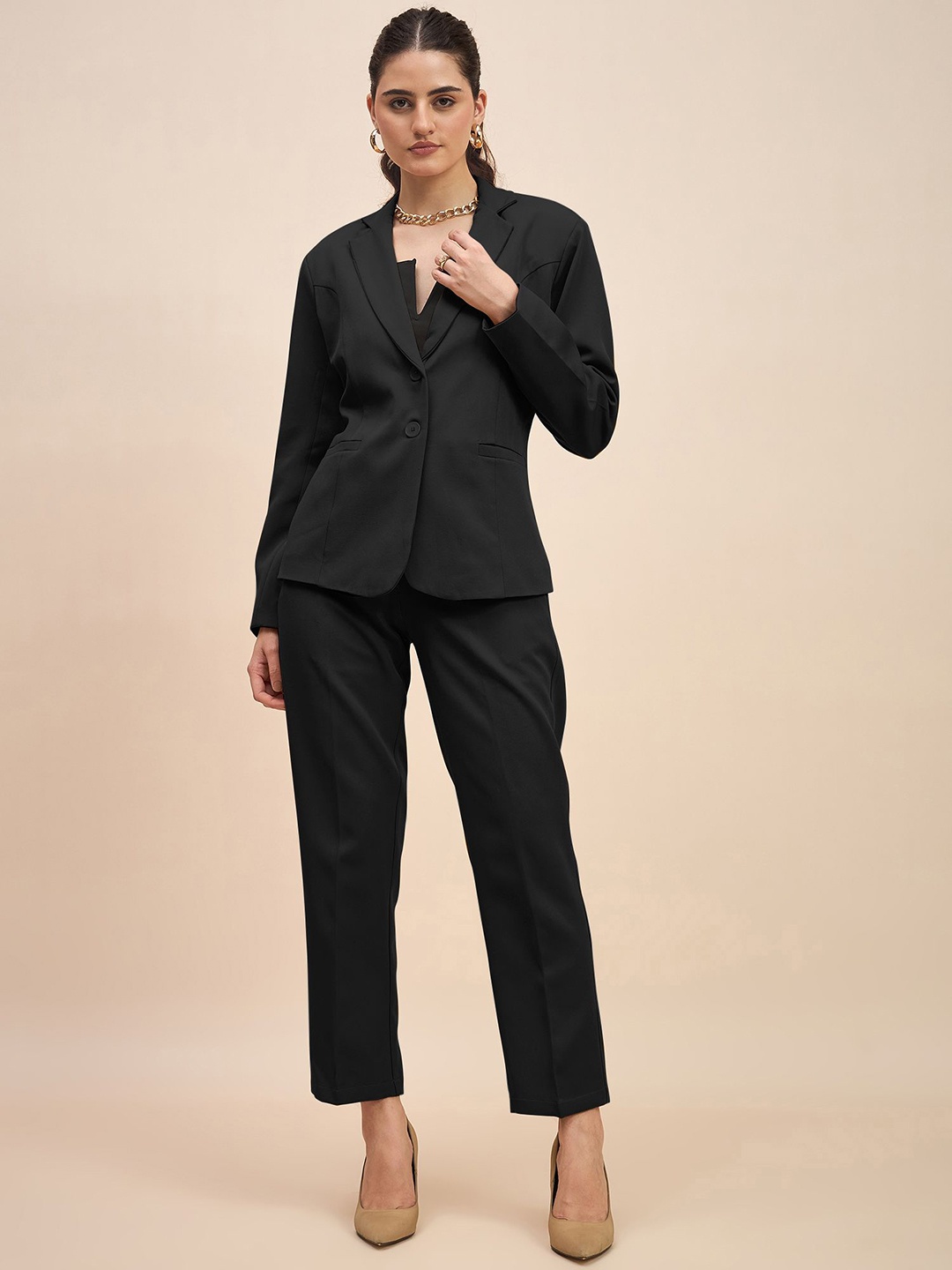 

BRINNS Women Regular Fit Single-Breasted Two Piece Suits, Black