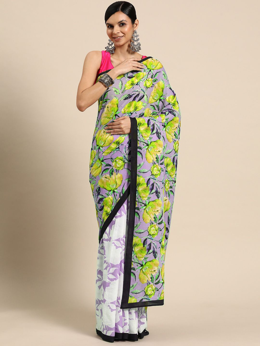 

BUTA BUTI Floral Pure Cotton Saree, Olive