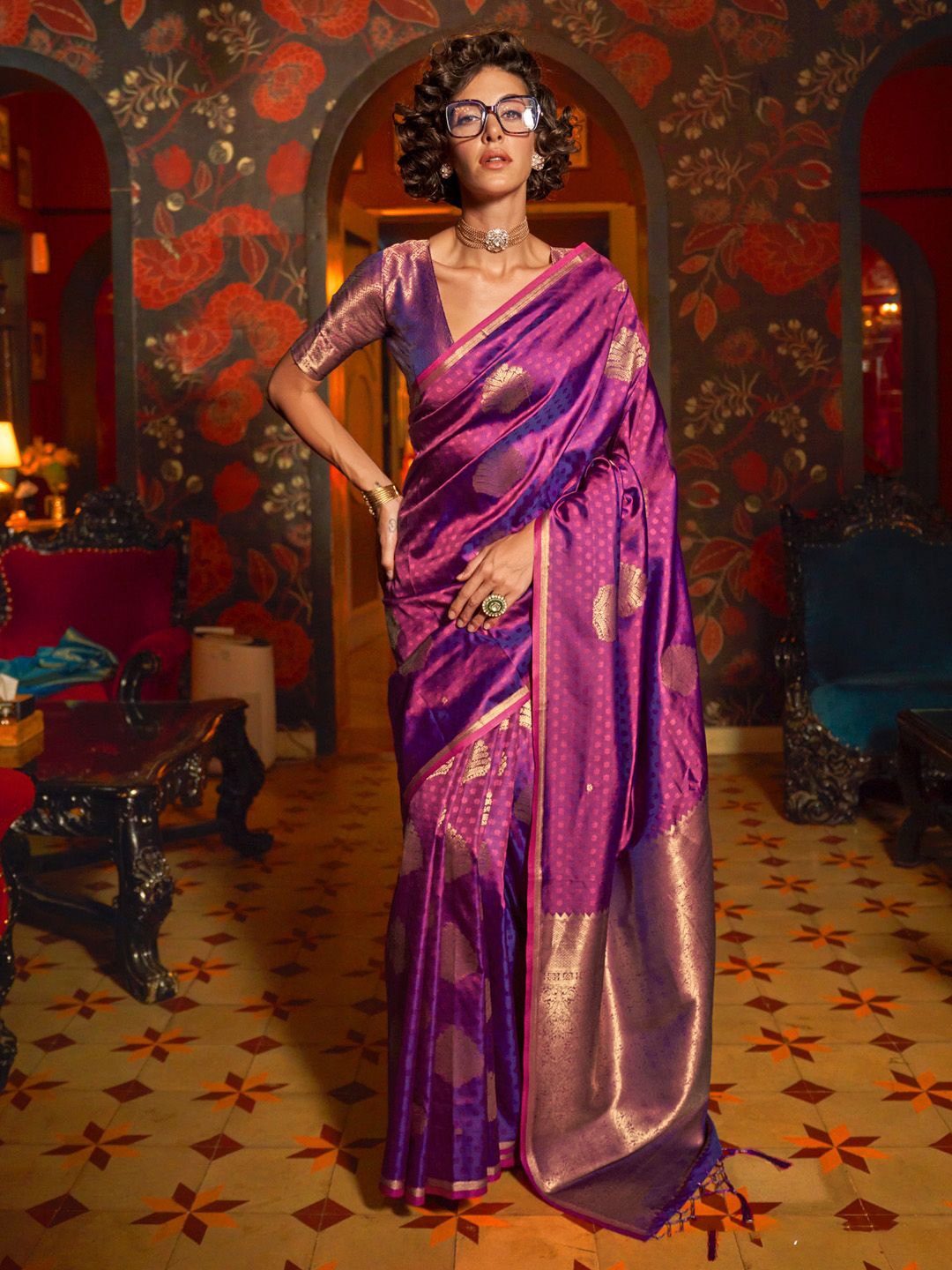 

Mitera Woven Design Banarasi Saree, Purple