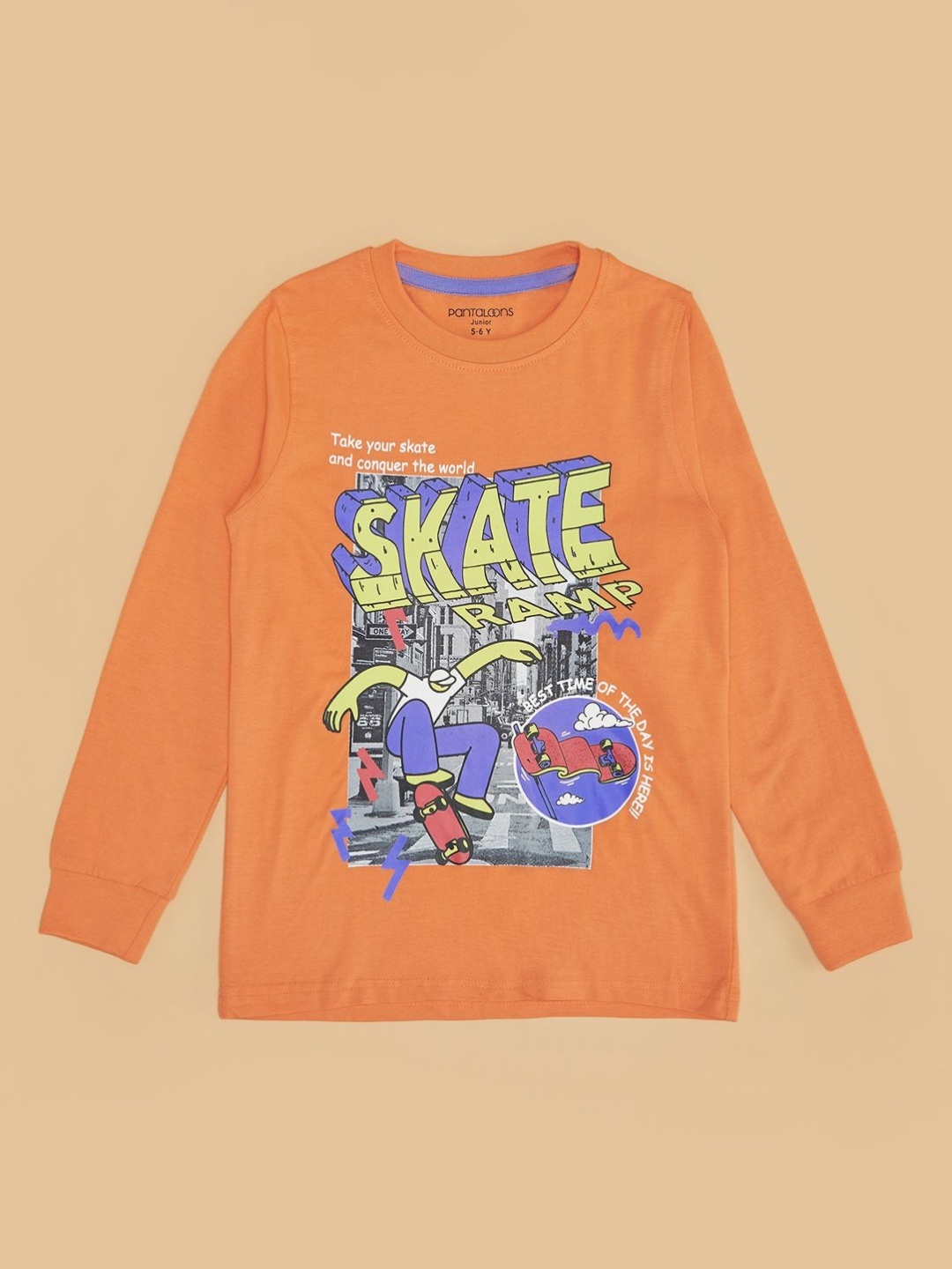 

Pantaloons Junior Boys Graphic Printed Round Neck Cotton T-shirt, Orange