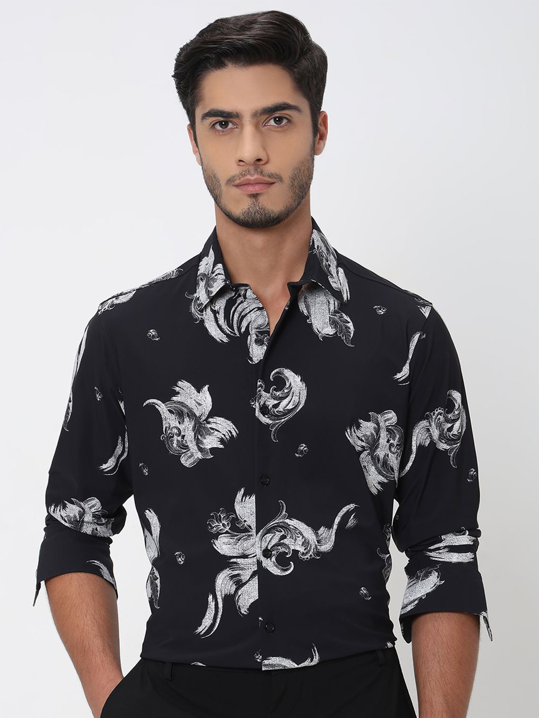 

Mufti Men Spread Collar Abstract Printed Slim Fit Casual Shirt, Black