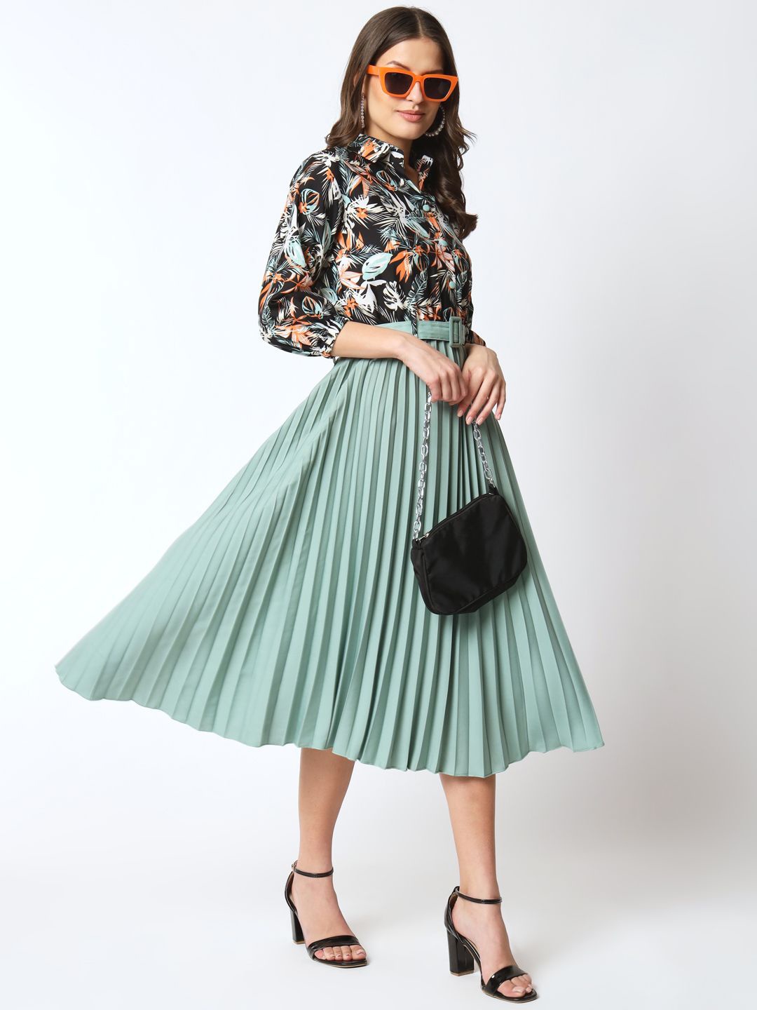 

ZWERLON Women's Floral Print A-Line Midi Dress, Sea green