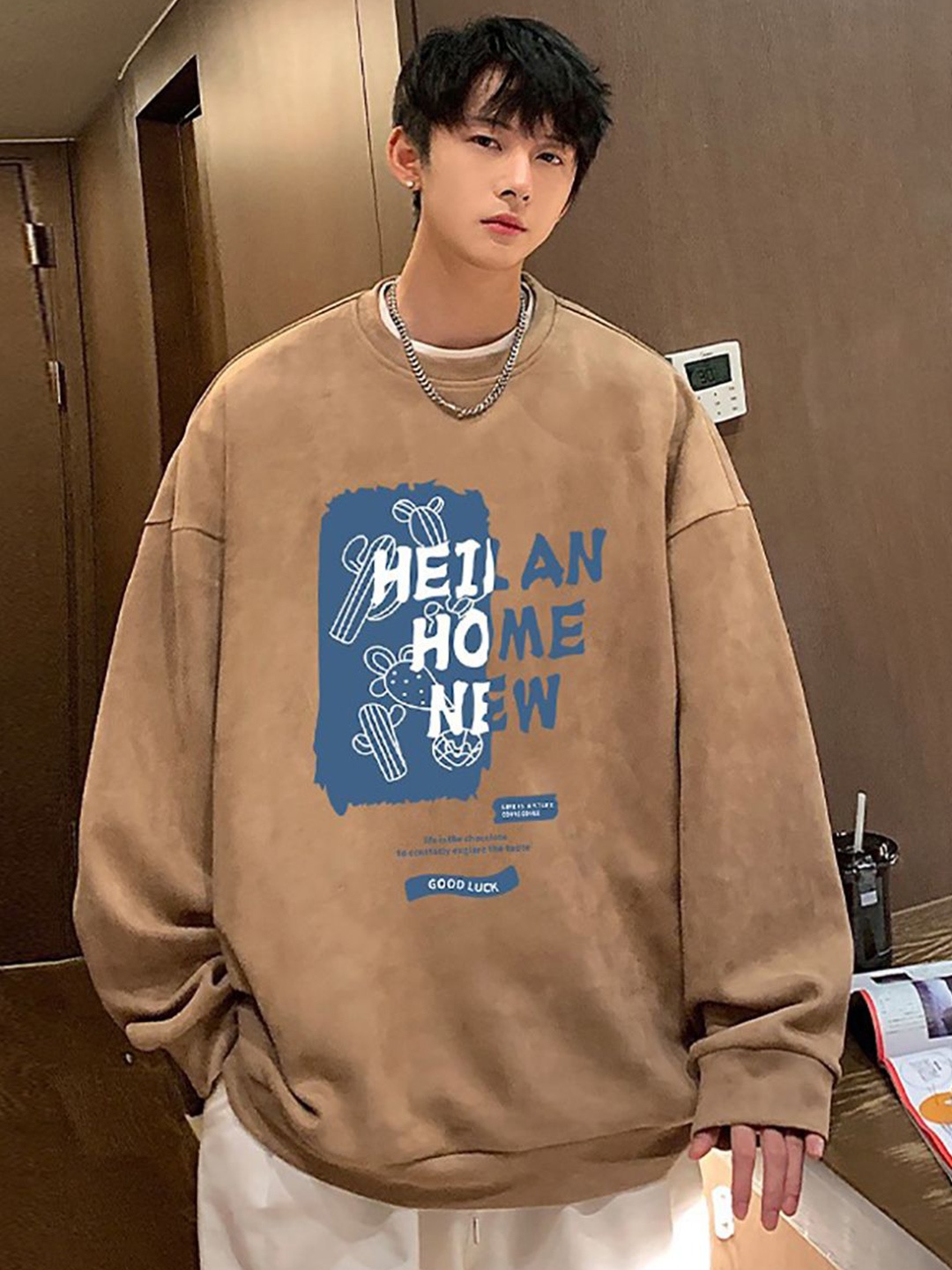 

StyleCast x Revolte Men Typography Printed Round Neck Pullover Sweatshirt, Brown