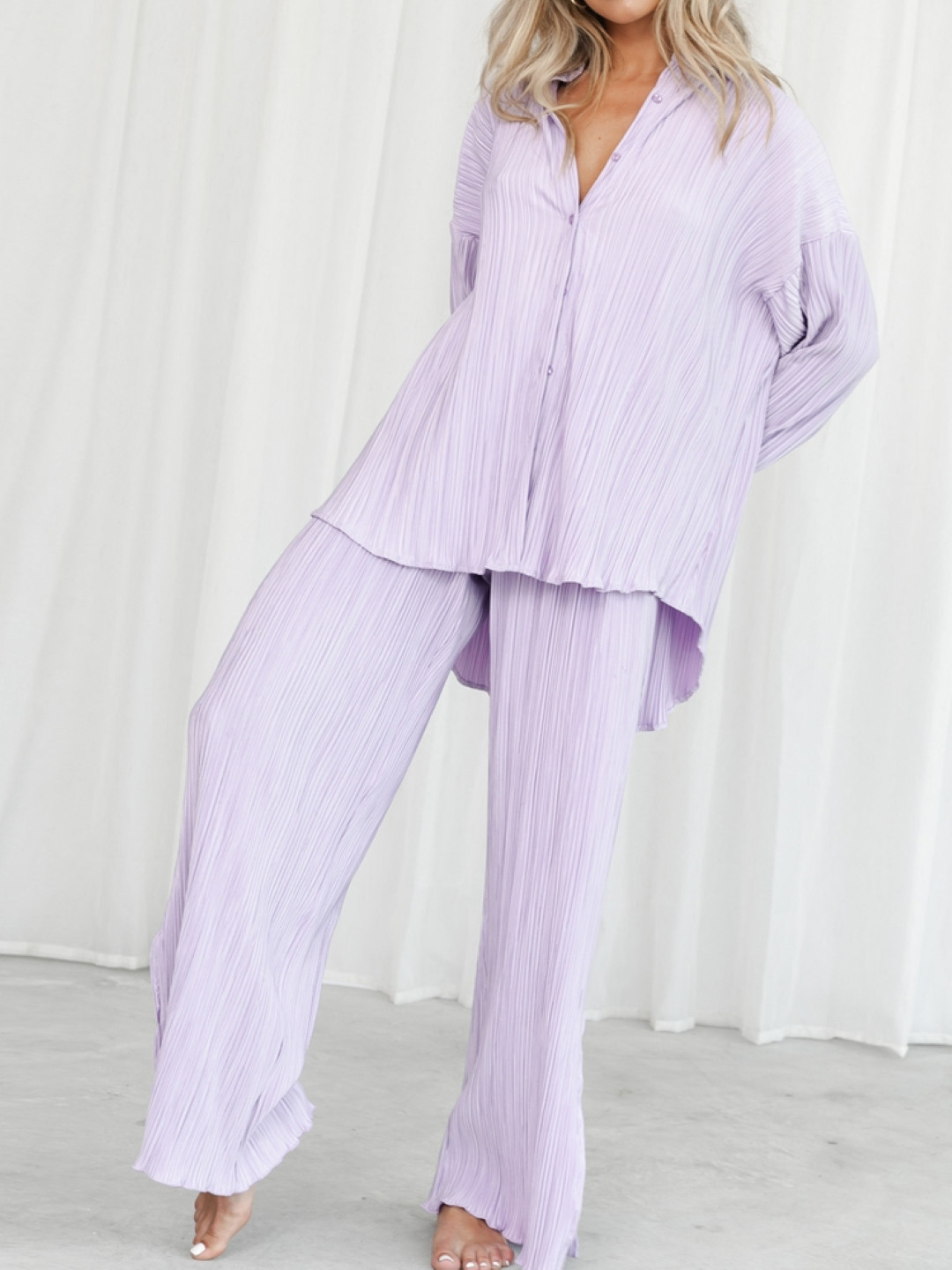 

KPOP Mandarin Collar Shirt With Trousers, Purple
