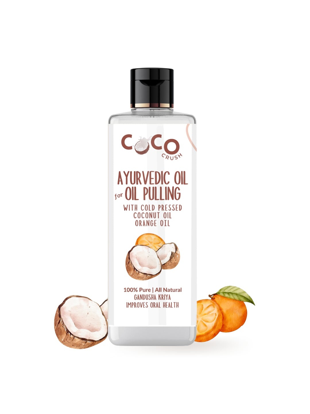 

Coco Crush Ayurvedic Coconut Oil For Oil Pulling Infused With Orange Oil-50ml, Transparent
