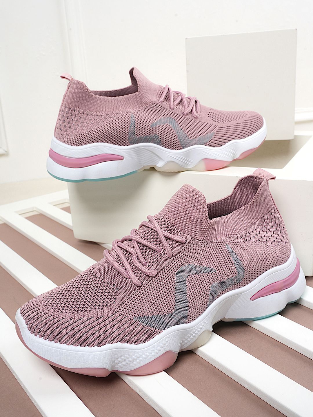 

DressBerry Women Woven Design PU Slip-On Sneakers, Pink