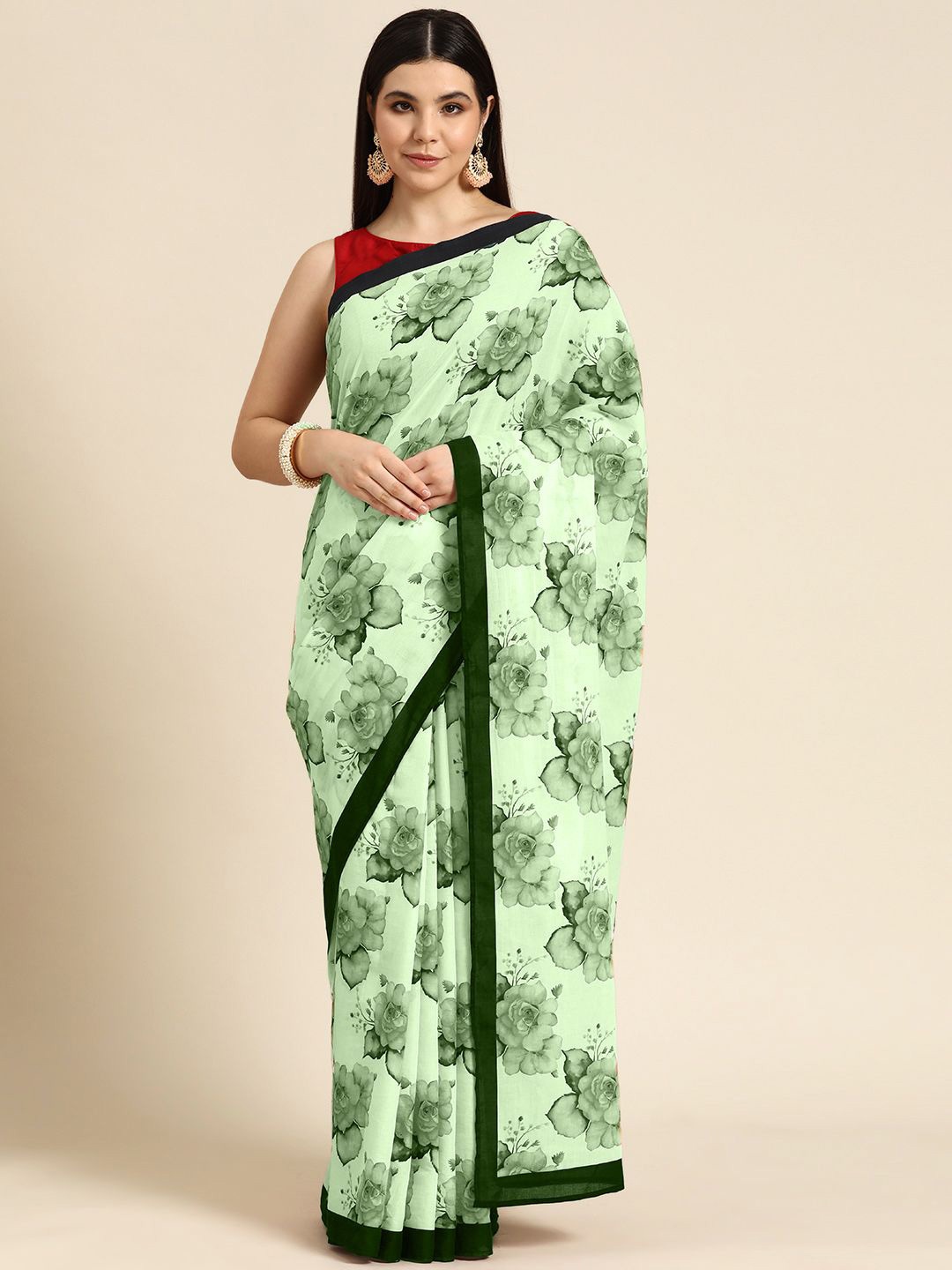 

BUTA BUTI Floral Pure Cotton Saree, Lime green