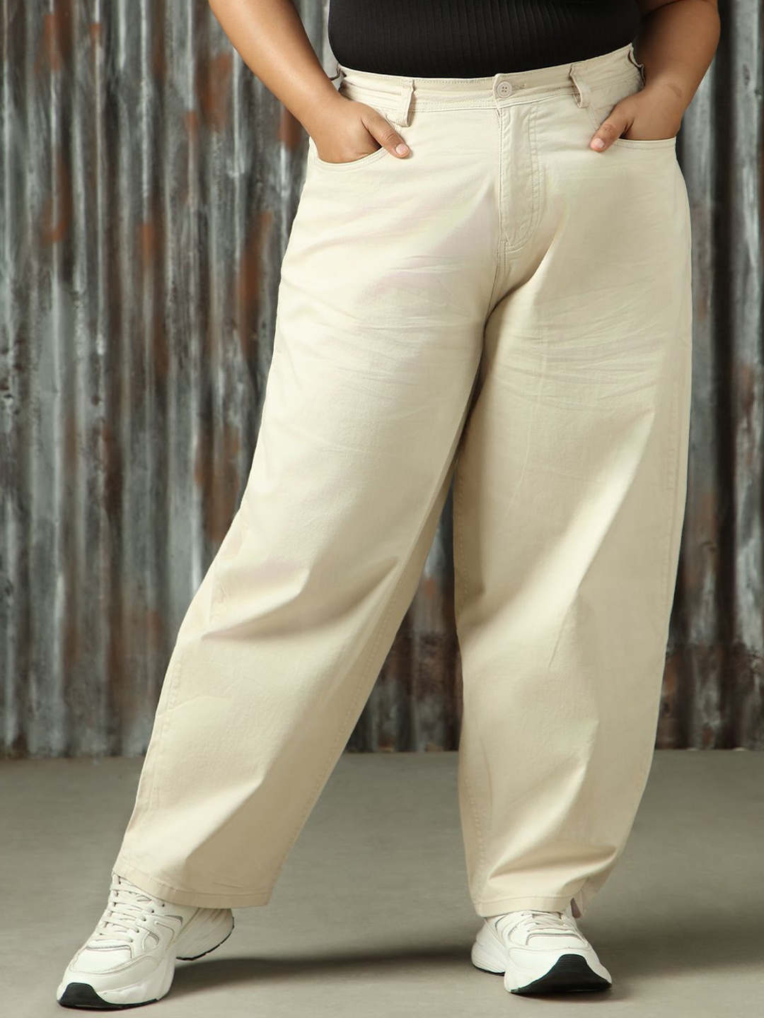 

Freeform By High Star Women Mom High-Rise Easy Wash Trousers, Beige
