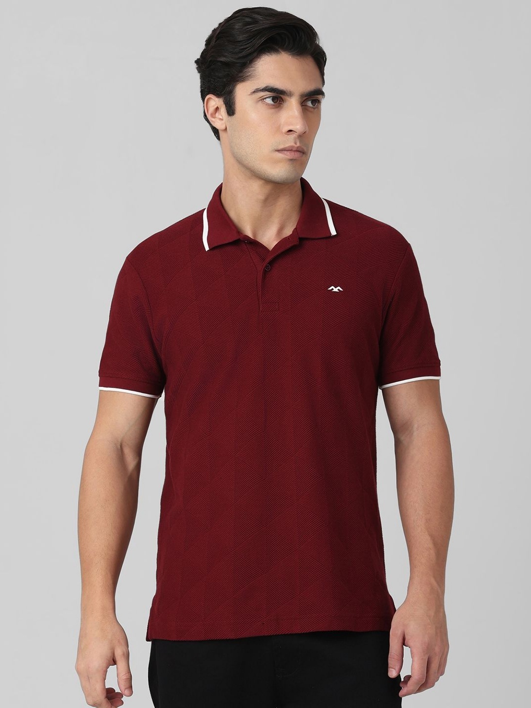 

Mufti Men Self Design Polo Collar Cotton Slim Fit T-shirt, Maroon