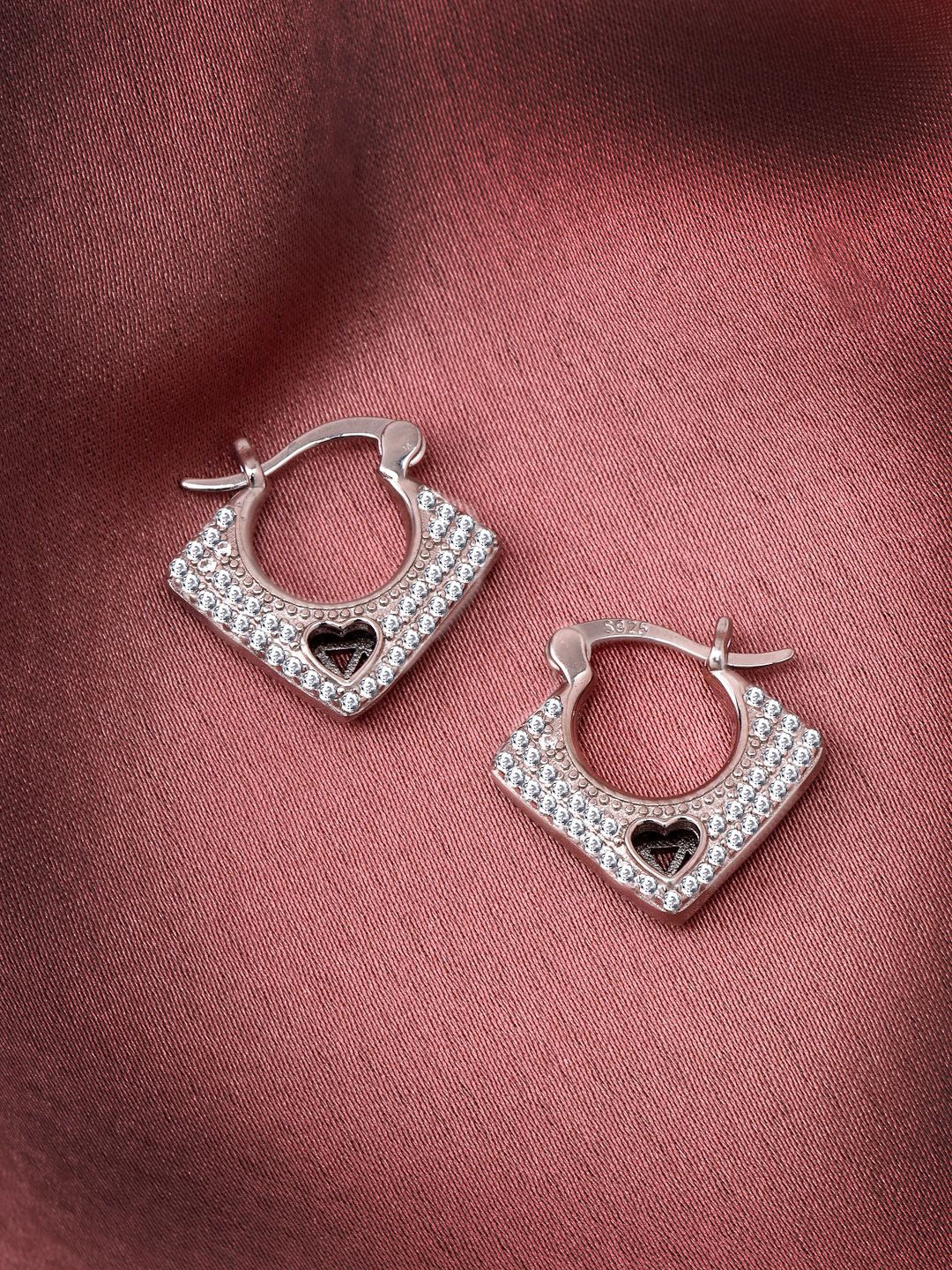 

PANASH 925 Sterling Silver Rhodium-Plated CZ-Studded Symbol Of Love Hoop Earrings