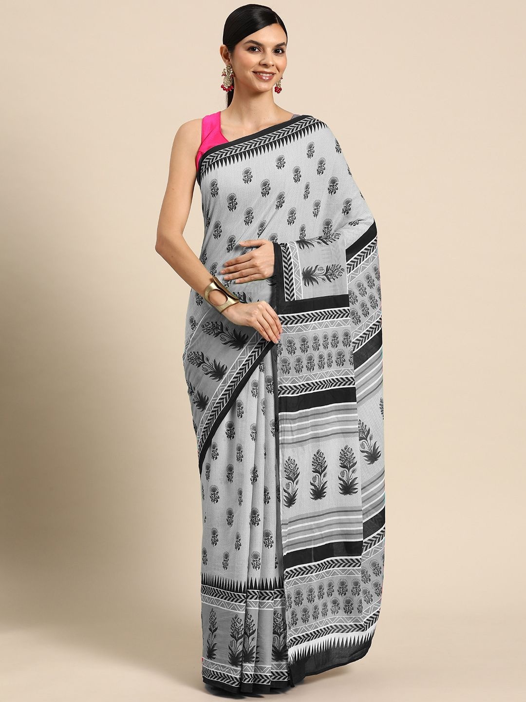

BUTA BUTI Floral Pure Cotton Saree, Grey