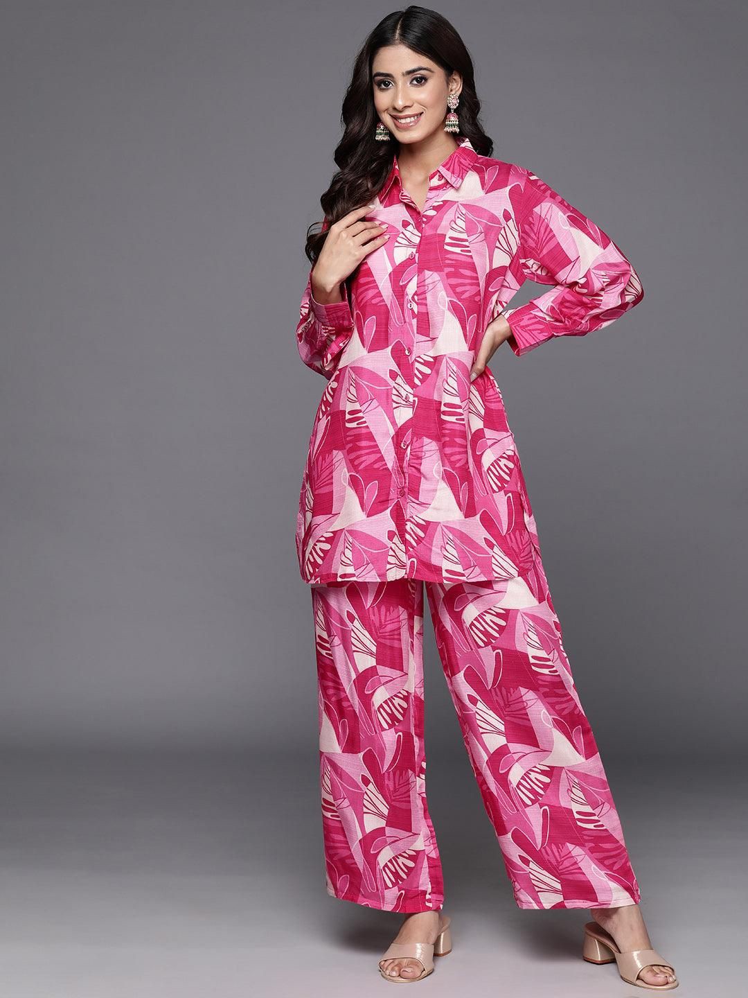 

Rujave Floral Printed Longline Shirt With Trousers, Pink