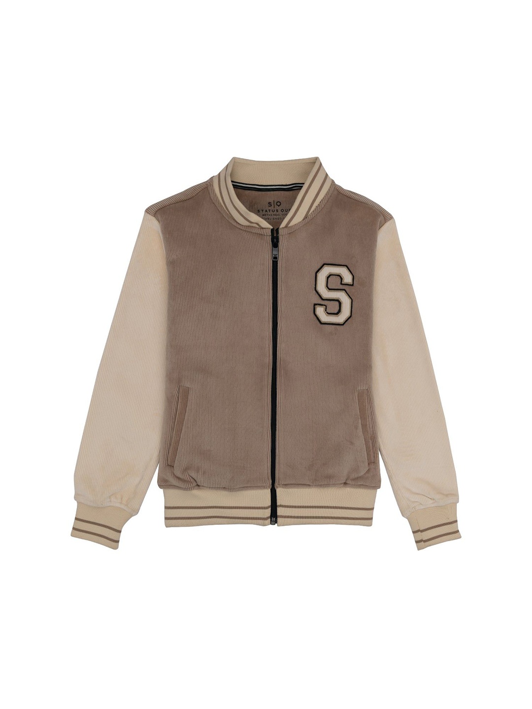 

Status Quo Boys Solid Mock Collar Front-Open Sweatshirt, Beige