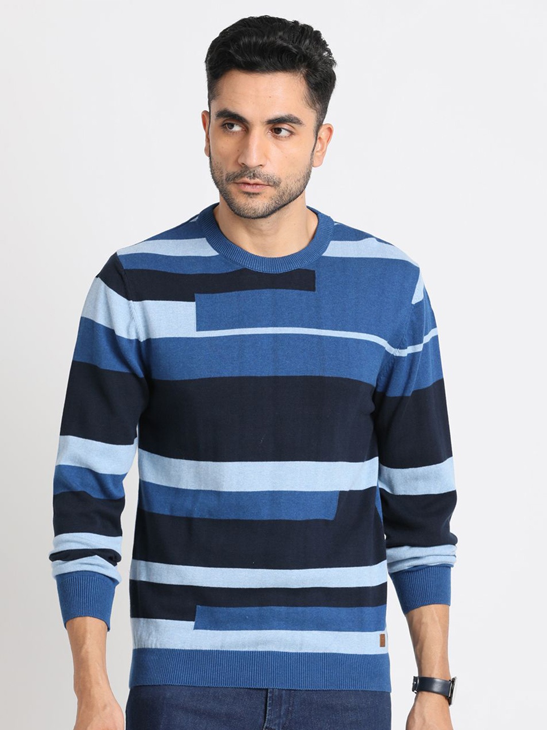 

Turtle Men Striped Round Neck Cotton Pullover, Blue