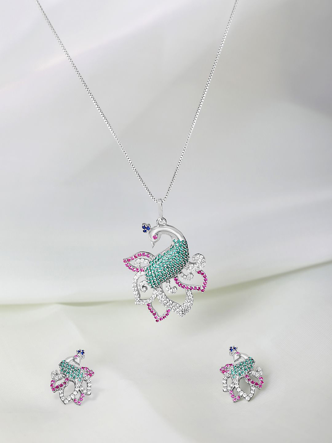 

Zavya 925 Sterling Silver Rhodium Plated Cubic Zirconia Studded Jewellery Set