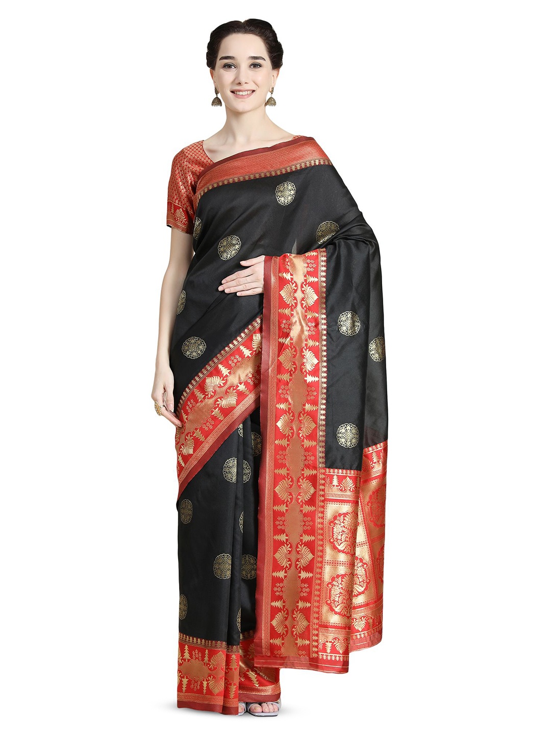 

QENY Woven Design Zari Banarasi Saree, Black