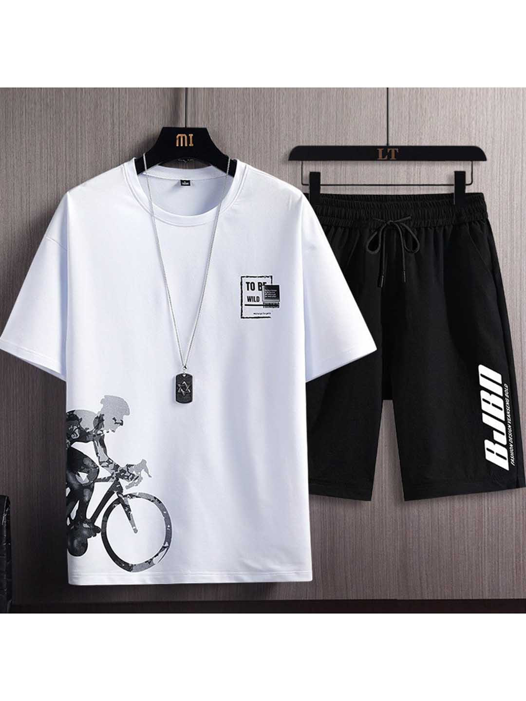 

StyleCast White Printed Round Neck T-shirt with shorts