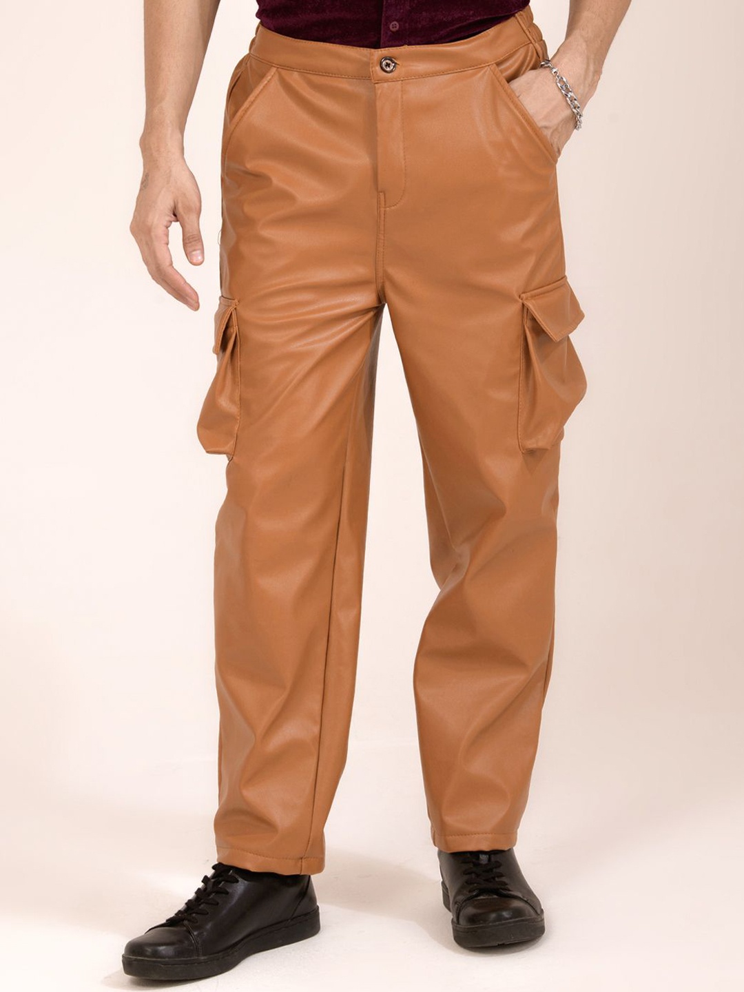 

BAESD Men Solid Smart Cargos Trousers, Yellow