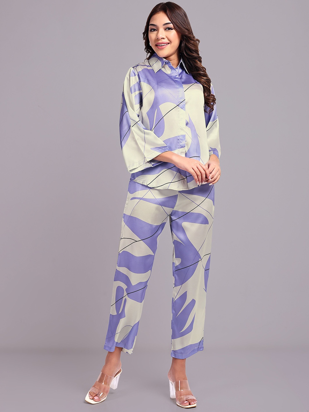 

LEAF ORIGINALS Printed Shirt & Trouser, Purple