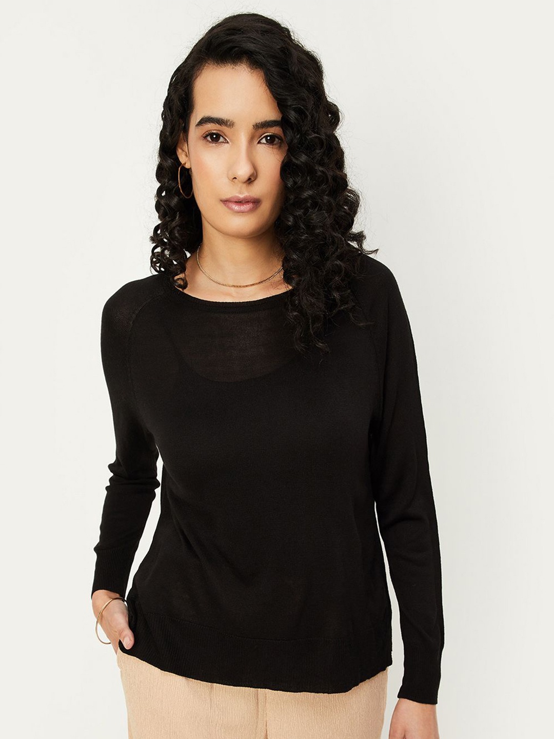 

Max x Kalki Women Flat Knit Top, Black