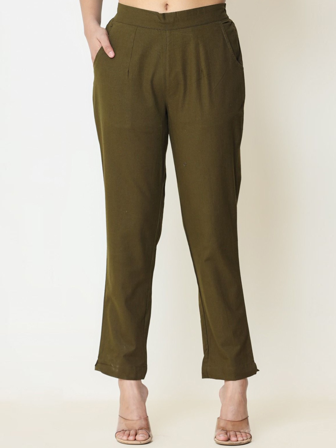 

Cloth Bites Women Easy Wash Trousers, Olive