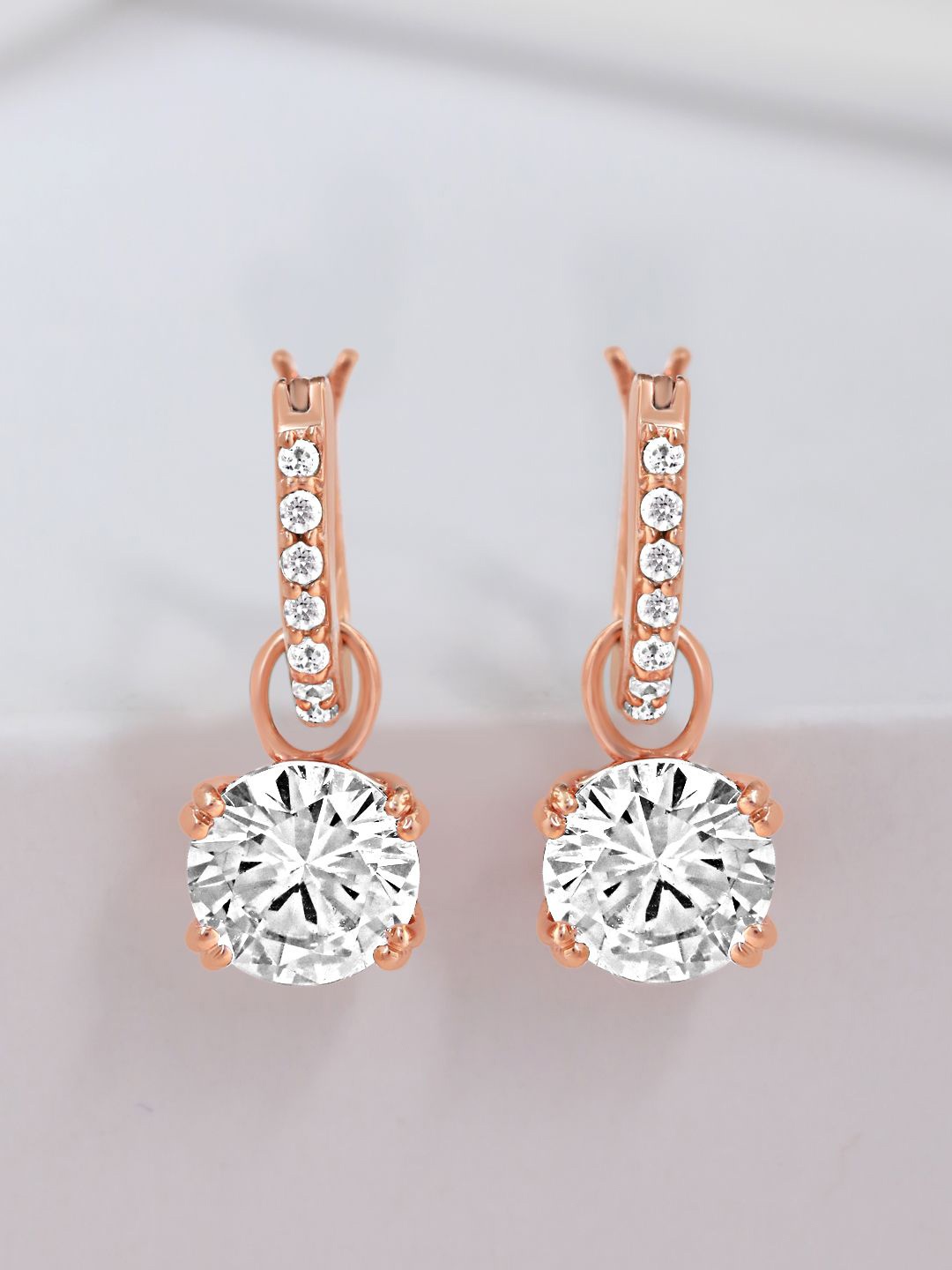 

Zavya 925 Sterling Silver Cubic Zirconia Studded Classic Hoop Earrings, Rose gold