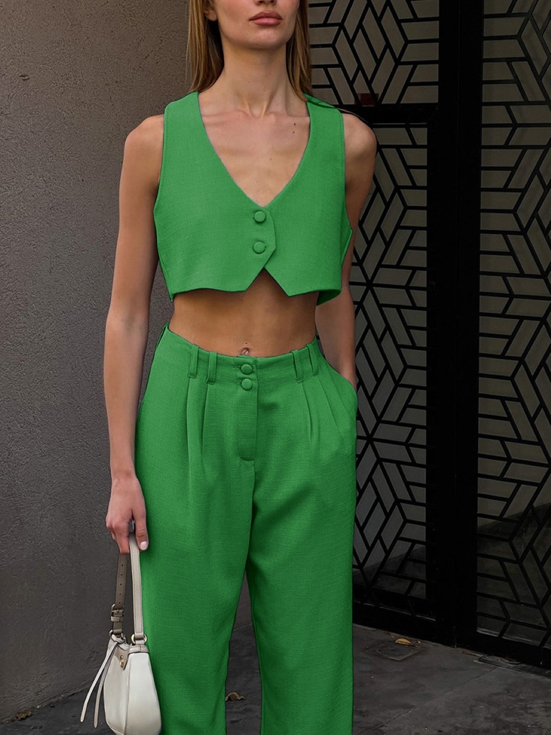 

KPOP Sleeveless Crop Top With Trousers, Green