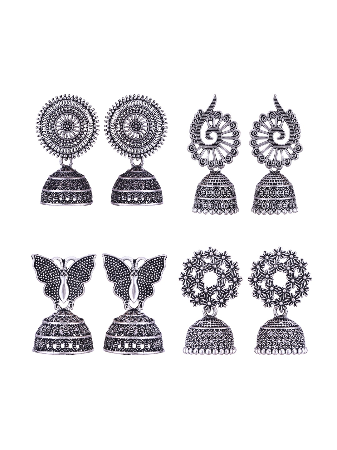 

DIVASTRI Peacock Shaped Jhumkas Earrings, Silver